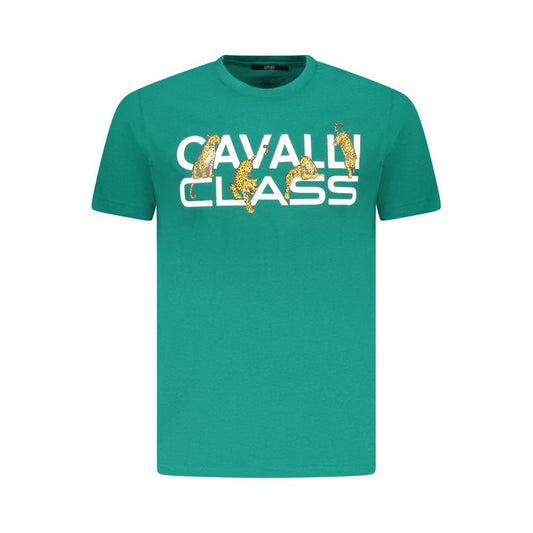 Cavalli Class Green Cotton Men T-Shirt Mens T-Shirt