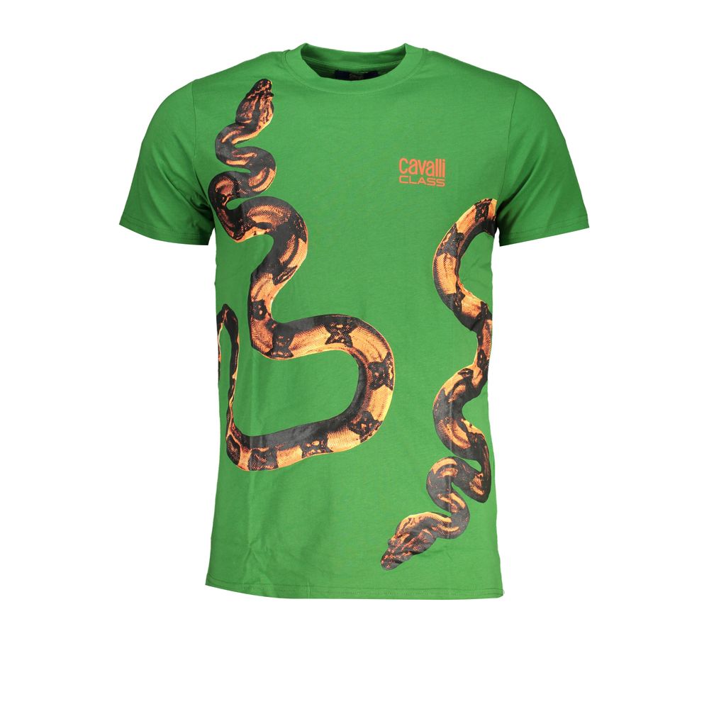 Cavalli Class Green Cotton T-Shirt Mens T-Shirt