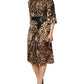 Dolce & Gabbana Brown Leopard Print Belted A-line Midi Dress