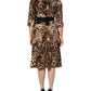 Dolce & Gabbana Brown Leopard Print Belted A-line Midi Dress