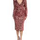 Dolce & Gabbana Pink Sequin Statement Nylon Midi V-Neck Dress