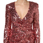 Dolce & Gabbana Pink Sequin Statement Nylon Midi V-Neck Dress