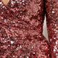 Dolce & Gabbana Pink Sequin Statement Nylon Midi V-Neck Dress