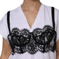Dolce & Gabbana White Lace Cotton V-Neck Short Sleeves Top