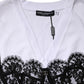 Dolce & Gabbana White Lace Cotton V-Neck Short Sleeves Top