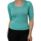 Dolce & Gabbana Aqua Blue Silk Short Sleeves Square Neck Top