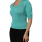 Dolce & Gabbana Aqua Blue Silk Short Sleeves Square Neck Top