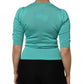 Dolce & Gabbana Aqua Blue Silk Short Sleeves Square Neck Top