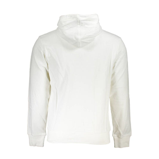 La Martina White Cotton Men Sweater with Hood and Zip Pockets Mens Sweater