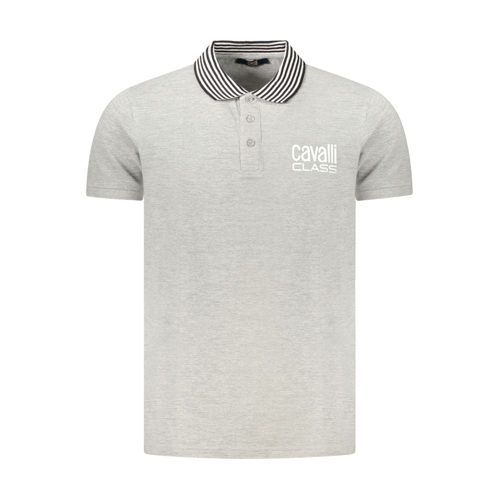 Cavalli Class Gray Cotton Polo Shirt Mens T-Shirt
