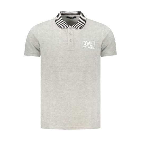 Cavalli Class Gray Cotton Polo Shirt Mens T-Shirt