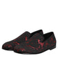 Dolce & Gabbana Red Black Jacquard Slip On Loafers Shoes