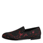 Dolce & Gabbana Red Black Jacquard Slip On Loafers Shoes