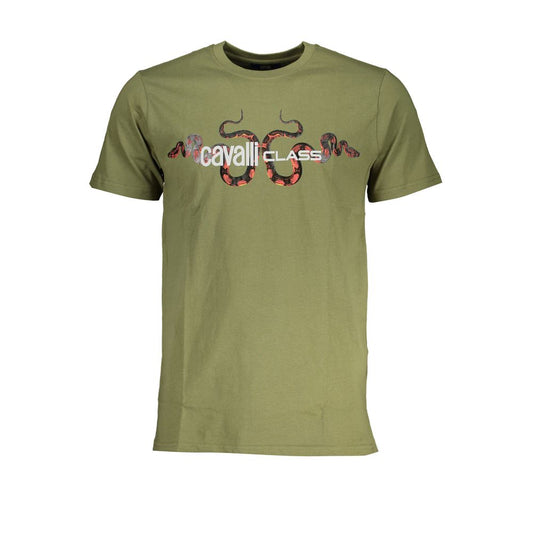 Cavalli Class Green Cotton T-Shirt Mens T-Shirt