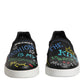 Dolce & Gabbana Black Leather Studded Graffiti Sneakers Shoes