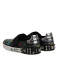 Dolce & Gabbana Black Leather Studded Graffiti Sneakers Shoes