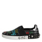 Dolce & Gabbana Black Leather Studded Graffiti Sneakers Shoes