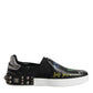 Dolce & Gabbana Black Leather Studded Graffiti Sneakers Shoes