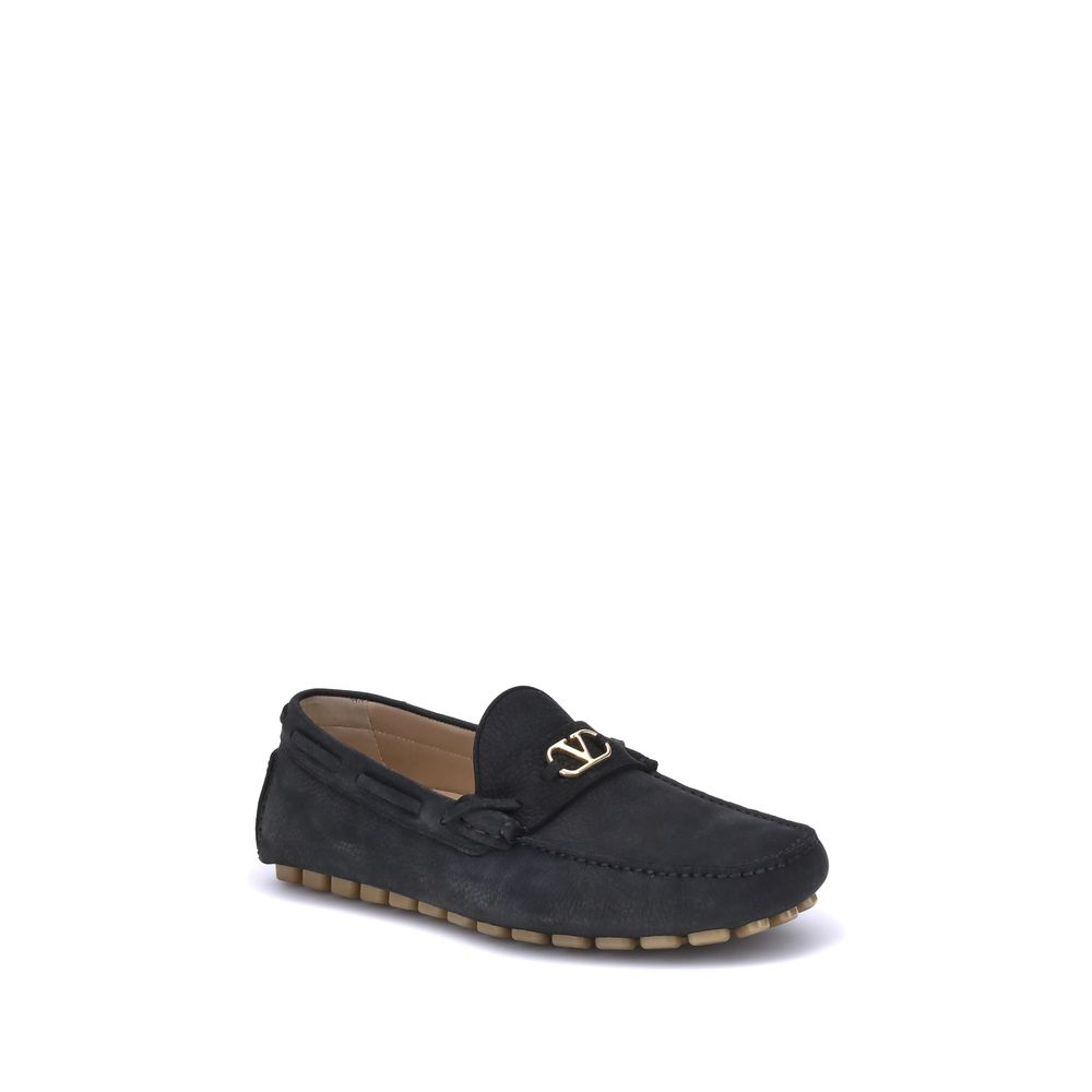Valentino Garavani Black Calf Leather Bos Taurus Slip-On Loafers