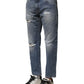 Dolce & Gabbana Blue Washed Tattered Straight Fit Denim Jeans