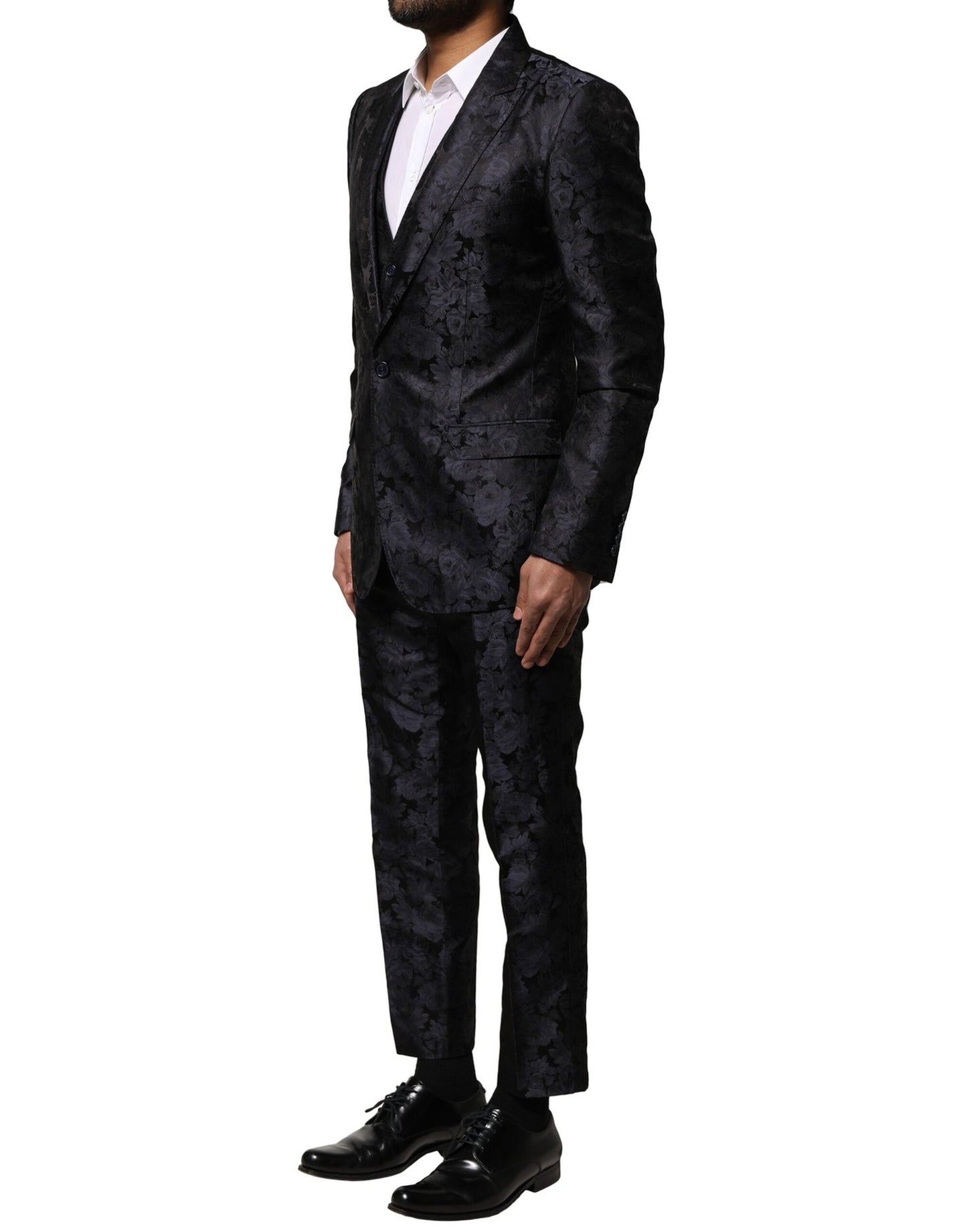 Dolce & Gabbana Black Jacquard 3 Piece Single Breasted Suit