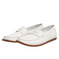 Dolce & Gabbana White Leather Loafers Moccasins Slip On Shoes