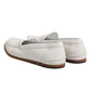 Dolce & Gabbana White Leather Loafers Moccasins Slip On Shoes