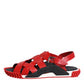 Dolce & Gabbana Red Black Leather Ankle Strap Sandals Shoes