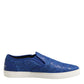 Dolce & Gabbana Blue Leather Lace Slip On Sneaker Shoes