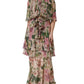 Dolce & Gabbana Pink Floral Print Tiered Long Maxi Dress