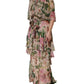 Dolce & Gabbana Pink Floral Print Tiered Long Maxi Dress