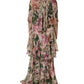 Dolce & Gabbana Pink Floral Print Tiered Long Maxi Dress