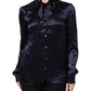 Dolce & Gabbana Dark Purple Silk Ascot Collared Blouse Top