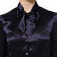 Dolce & Gabbana Dark Purple Silk Ascot Collared Blouse Top