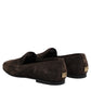 Dolce & Gabbana Brown Velvet Leather Slip On Loafers Shoes