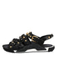 Dolce & Gabbana Black Leather Studded Ankle Strap Sandals Shoes