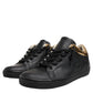 Leather Crown Black Gold Lace Up Low Top Women Sneakers Shoes