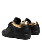 Leather Crown Black Gold Lace Up Low Top Women Sneakers Shoes