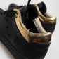 Leather Crown Black Gold Lace Up Low Top Women Sneakers Shoes