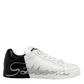 Dolce & Gabbana White Black Logo Low Top Leather Sneakers Shoes