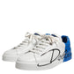Dolce & Gabbana White Blue Low Top Leather Sneakers Shoes