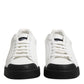 Dolce & Gabbana White Black Logo Leather Lace Up Sneakers Shoes