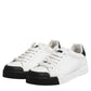 Dolce & Gabbana White Black Logo Leather Lace Up Sneakers Shoes
