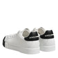 Dolce & Gabbana White Black Logo Leather Lace Up Sneakers Shoes