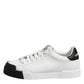 Dolce & Gabbana White Black Logo Leather Lace Up Sneakers Shoes