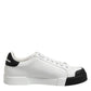 Dolce & Gabbana White Black Logo Leather Lace Up Sneakers Shoes