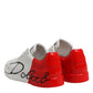 Dolce & Gabbana White Red Logo Low Top Leather Sneakers Shoes