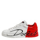 Dolce & Gabbana White Red Logo Low Top Leather Sneakers Shoes