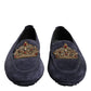 Dolce & Gabbana Blue Suede Crown Crystal Loafers Dress Shoes