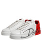 Dolce & Gabbana White Red Logo Low Top Leather Sneakers Shoes